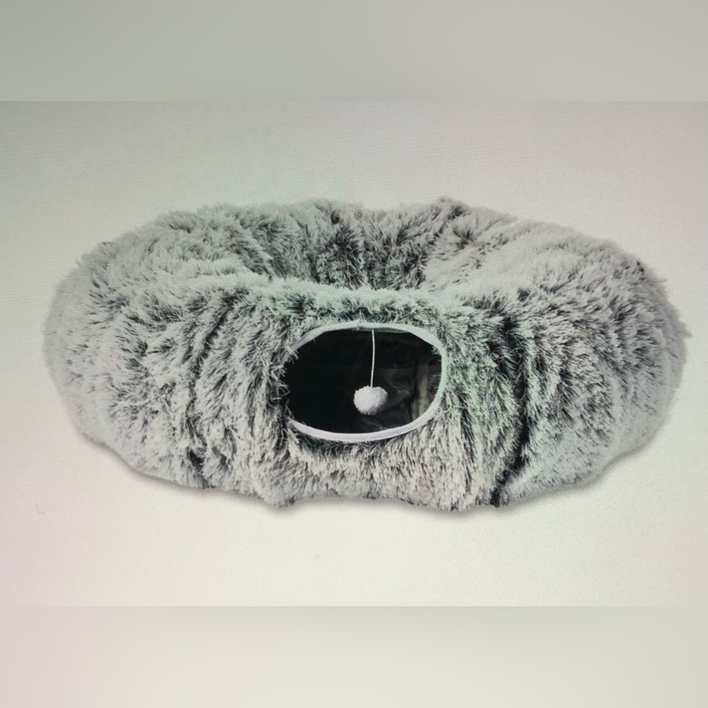 Gray soft plush Faux Fur multi functional cat tunnel 32”